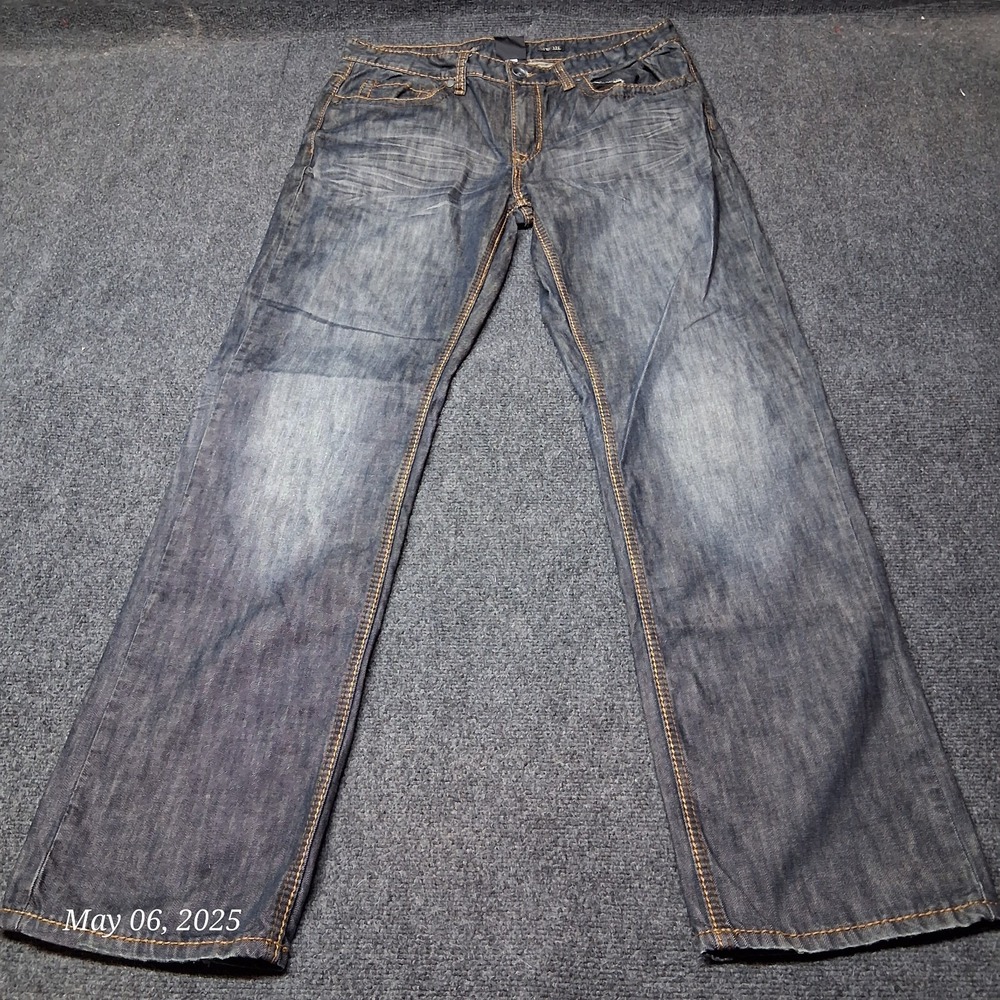 Helix Jeans Men Size 34x32 Blue Straight Leg Regular Fit Low Rise‎ Whiskered
